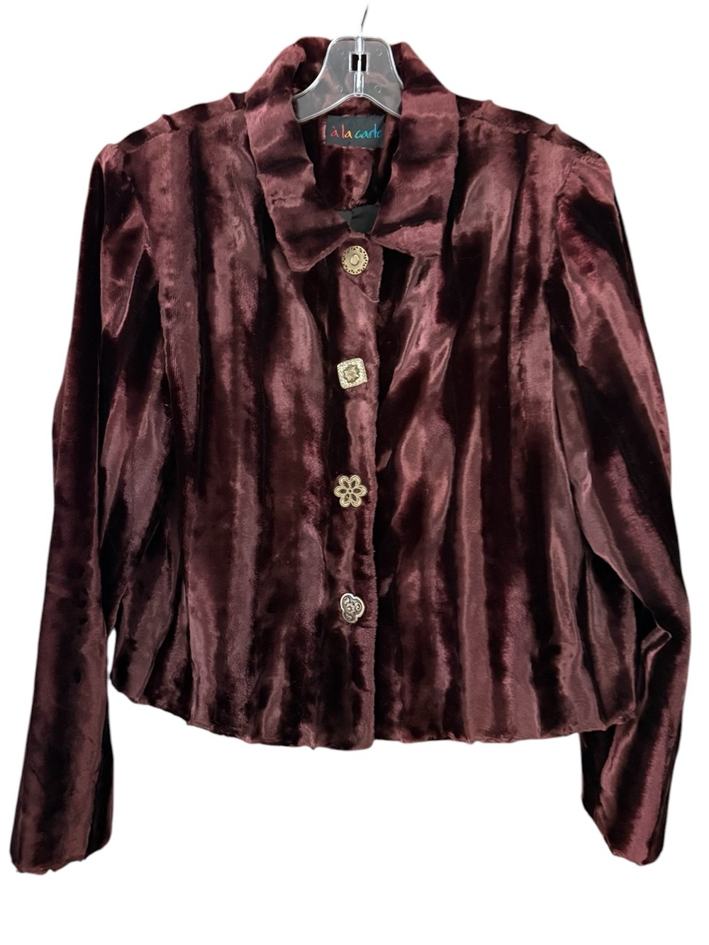 Vintage À La Carte Brown Crushed Velvet Cropped Jacket Shoulder Pads M Statement